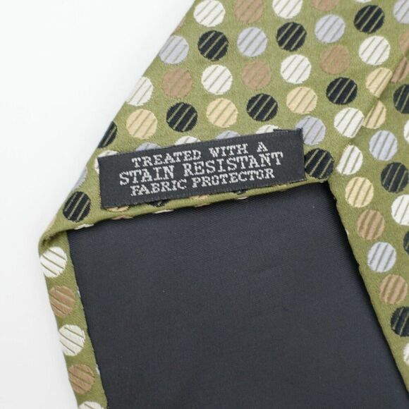 Geoffrey Beene Stain Resistant Green Black Tan Polka Dot Woven Wide‎ Silk Tie - Picture 4 of 7